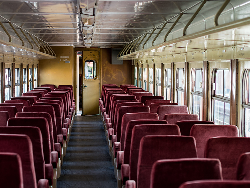 Inside charter buses